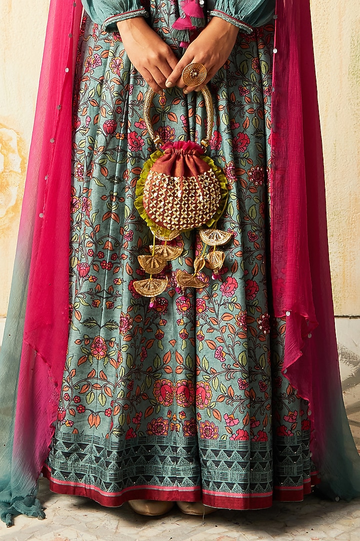 Grey Printed Party Wear Anarkali Set by Basil Leaf at Pernia's Pop Up Shop