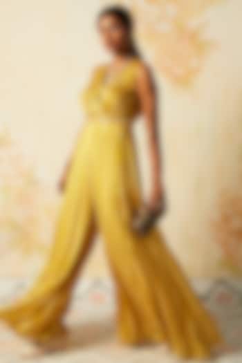 Yellow Printed Jumpsuit by Basil Leaf at Pernia's Pop Up Shop