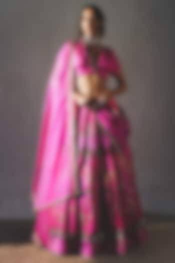 Pink Chiffon Wedding Lehenga Set by Basil Leaf at Pernia's Pop Up Shop