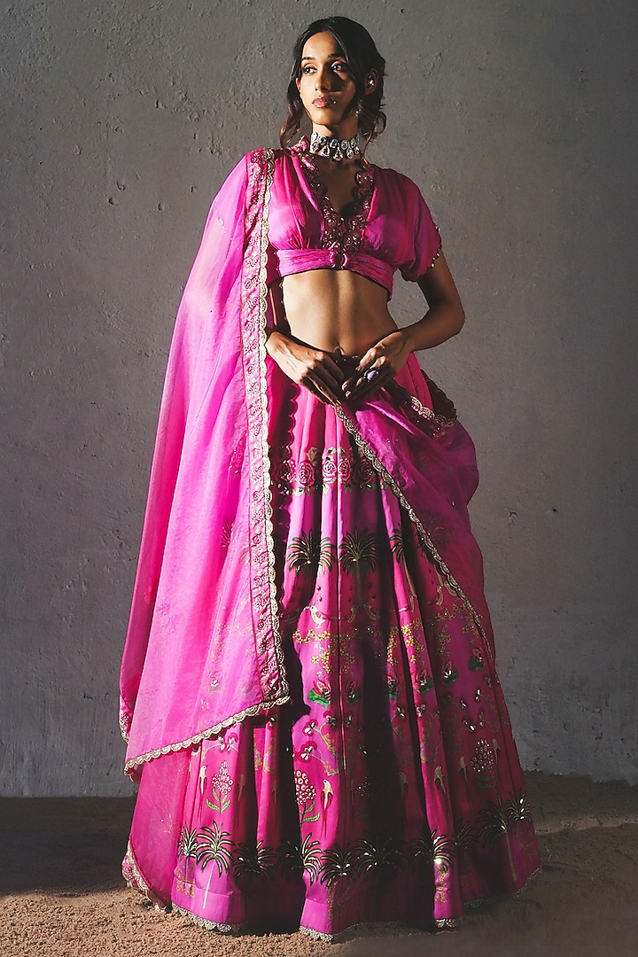 Pink Chiffon Wedding Lehenga Set by Basil Leaf at Pernia's Pop Up Shop