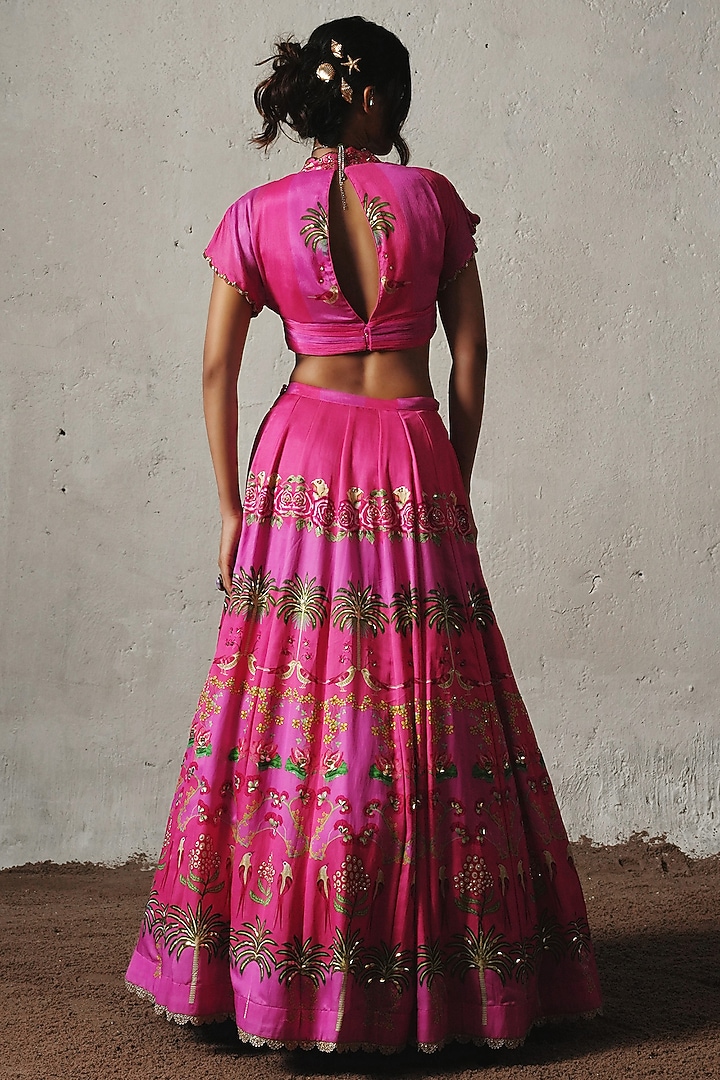Pink Chiffon Wedding Lehenga Set by Basil Leaf at Pernia's Pop Up Shop