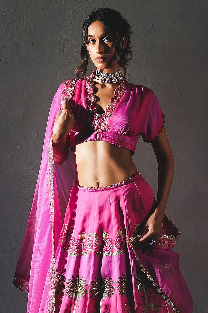 Pink Chiffon Wedding Lehenga Set by Basil Leaf at Pernia's Pop Up Shop