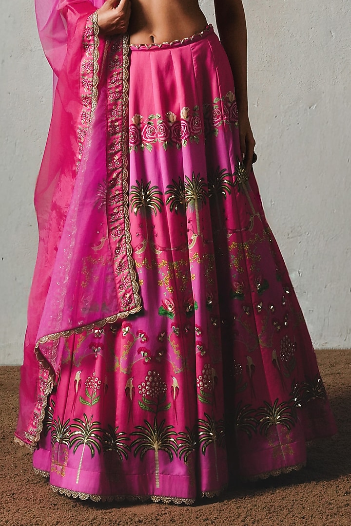 Pink Chiffon Wedding Lehenga Set by Basil Leaf at Pernia's Pop Up Shop