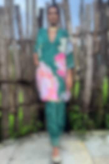 Forest Green Crepe Hand Embroidered Co-Ord Set by Basil Leaf at Pernia's Pop Up Shop