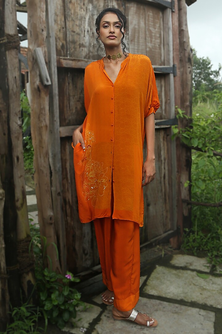 Orange Crepe Co-Ord Set by Basil Leaf at Pernia's Pop Up Shop