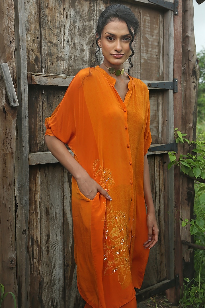 Orange Crepe Co-Ord Set by Basil Leaf at Pernia's Pop Up Shop