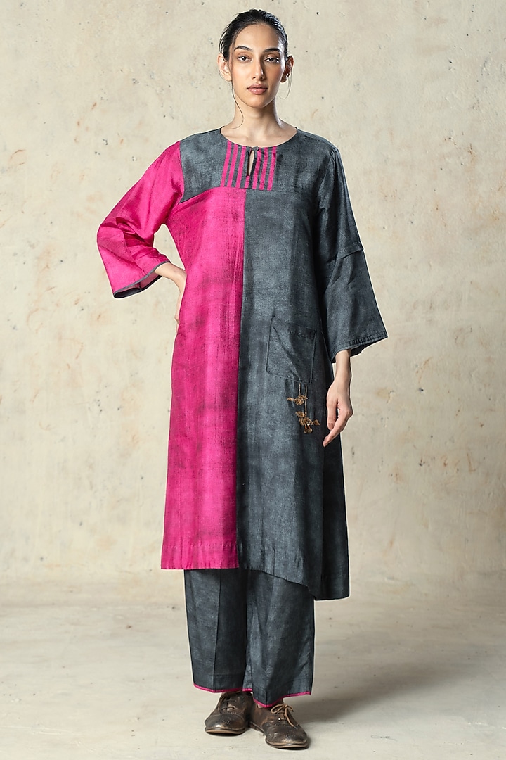 Pink Tussar Kurta Set by Basil Leaf at Pernia's Pop Up Shop