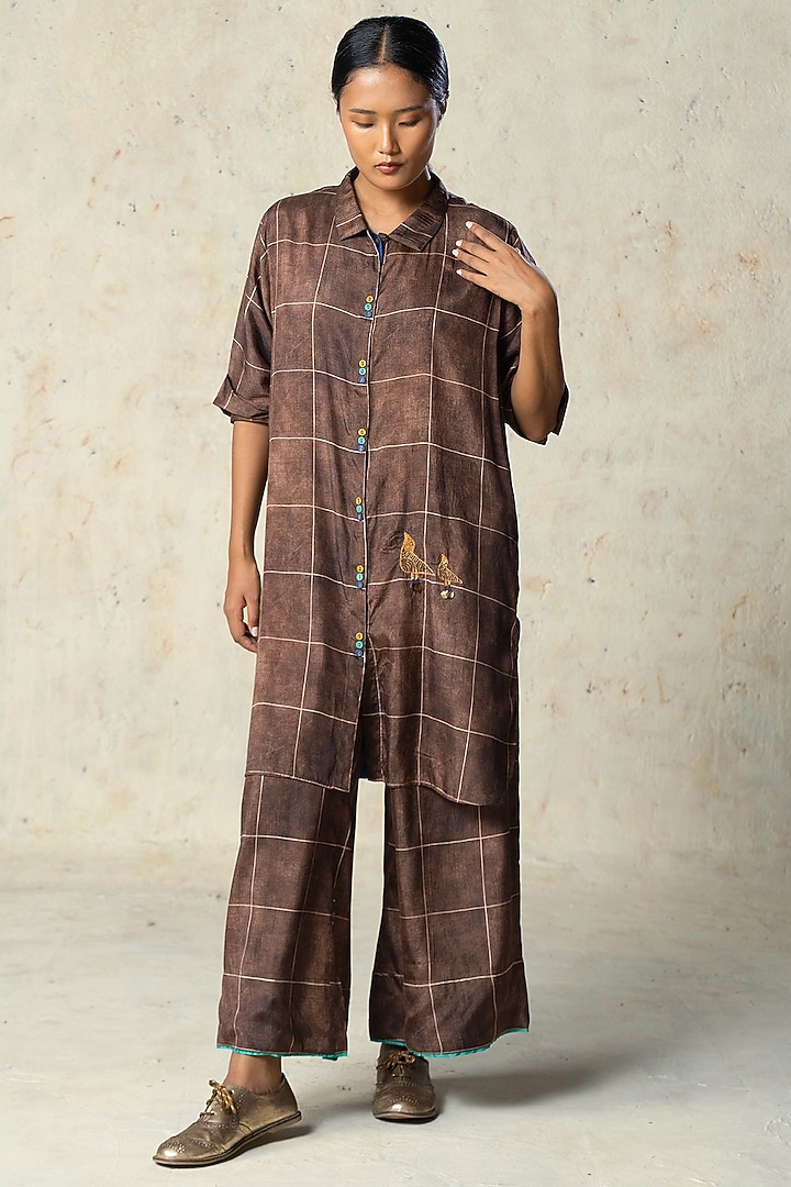Brown Tussar Kurta Set by Basil Leaf at Pernia's Pop Up Shop