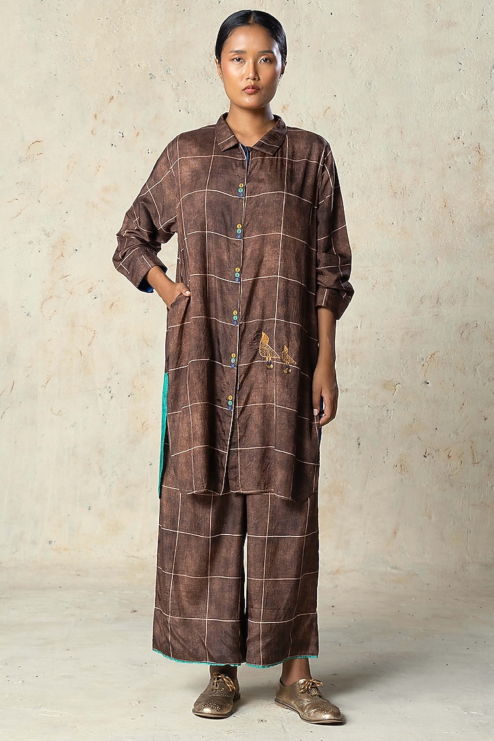 Brown Tussar Kurta Set by Basil Leaf at Pernia's Pop Up Shop