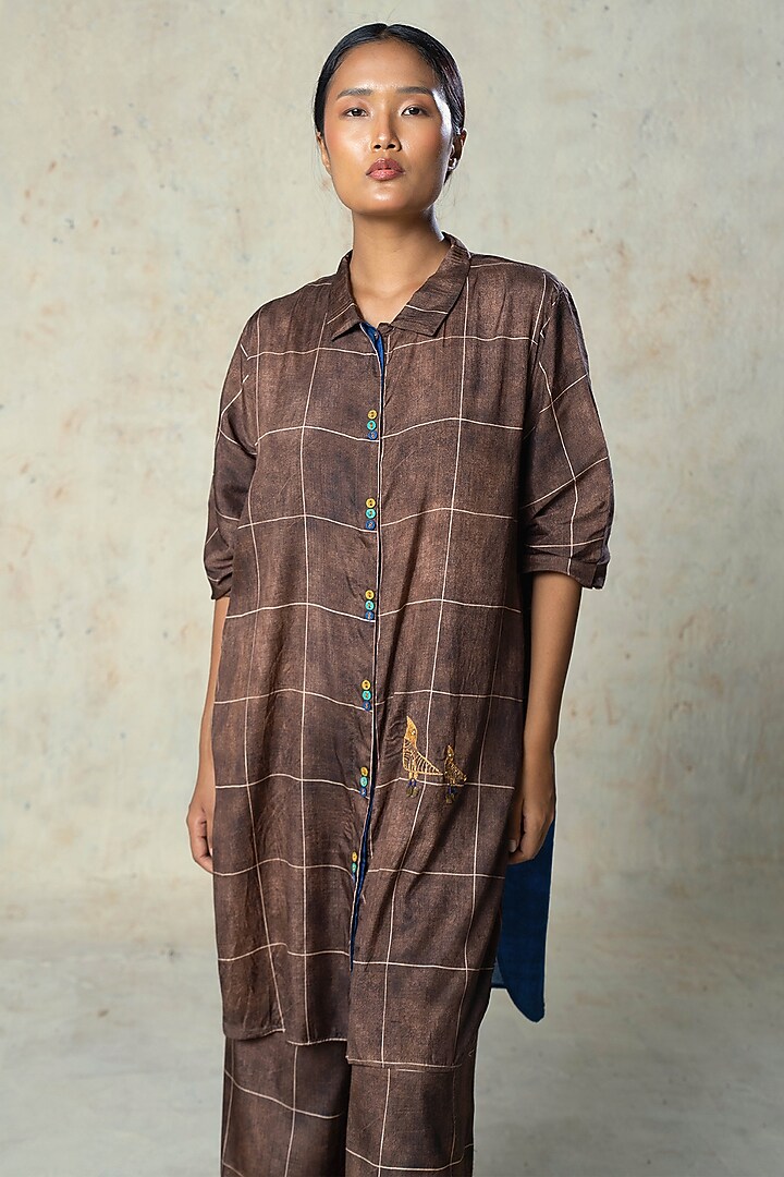 Brown Tussar Kurta Set by Basil Leaf at Pernia's Pop Up Shop