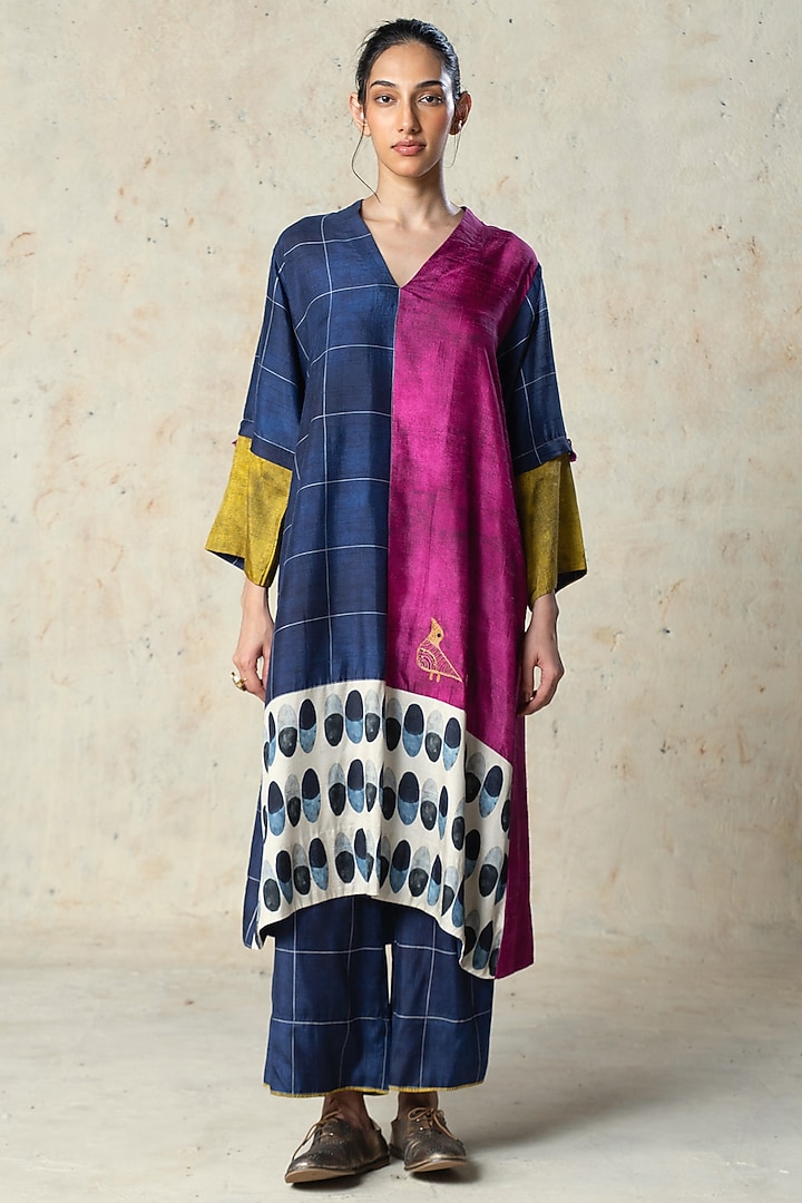 Navy Blue Tussar Kurta Set by Basil Leaf at Pernia's Pop Up Shop