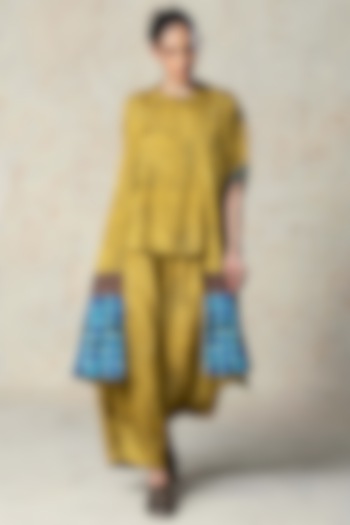 Lime Tussar Jacket Set by Basil Leaf at Pernia's Pop Up Shop