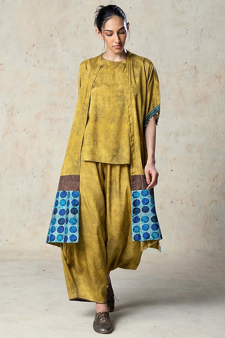 Lime Tussar Jacket Set by Basil Leaf at Pernia's Pop Up Shop