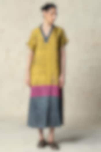Lime Tussar Midi Summer Dress by Basil Leaf at Pernia's Pop Up Shop
