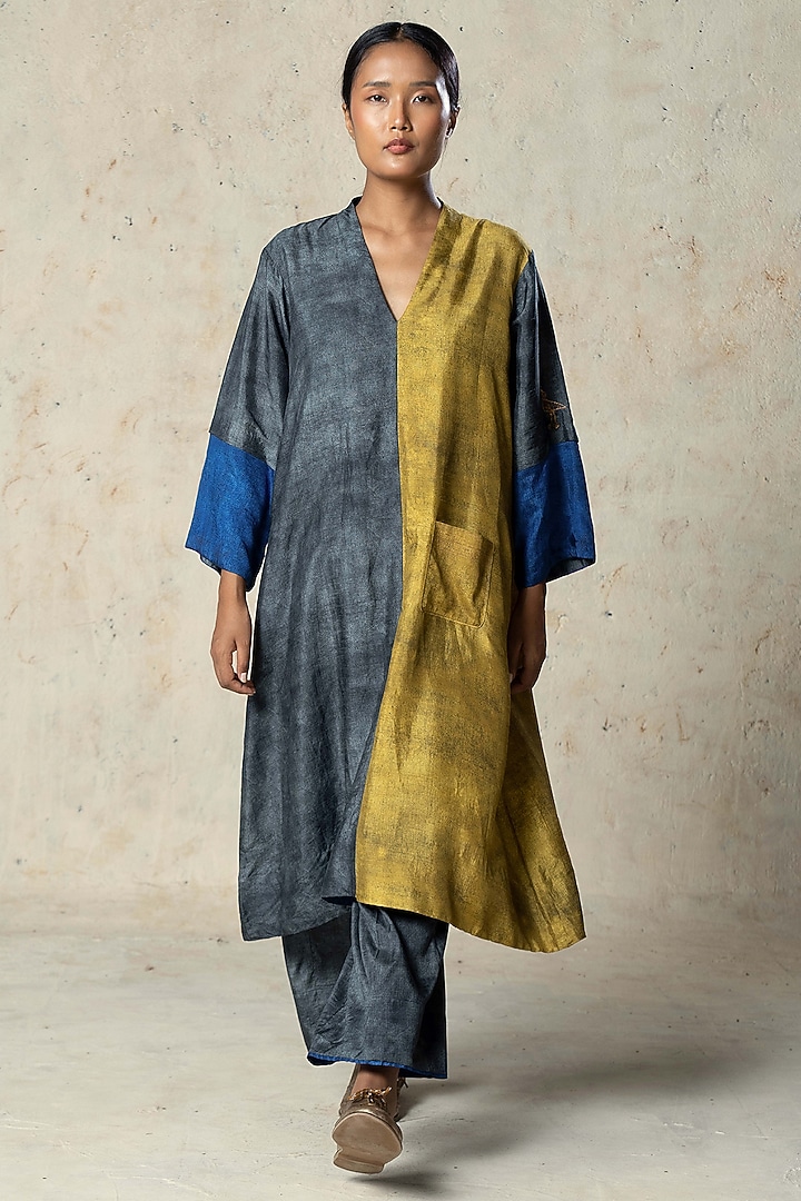 Lime & Grey Tussar Co-Ord Set by Basil Leaf at Pernia's Pop Up Shop