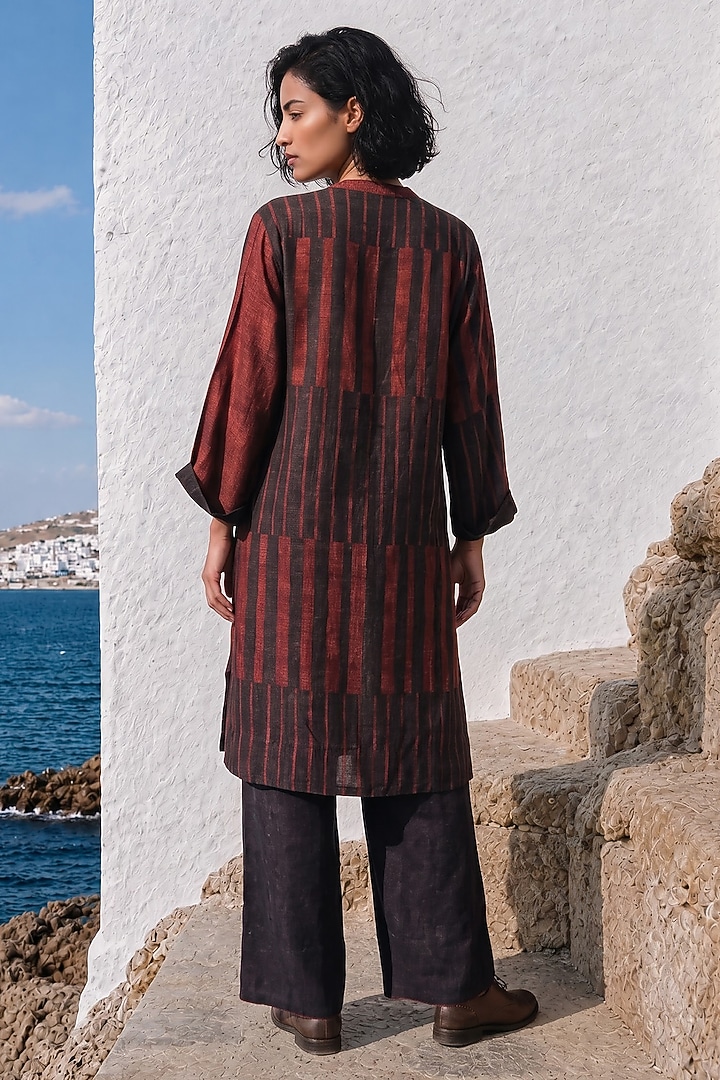 Maroon Linen Silk Printed Co-Ord Set by Basil Leaf at Pernia's Pop Up Shop
