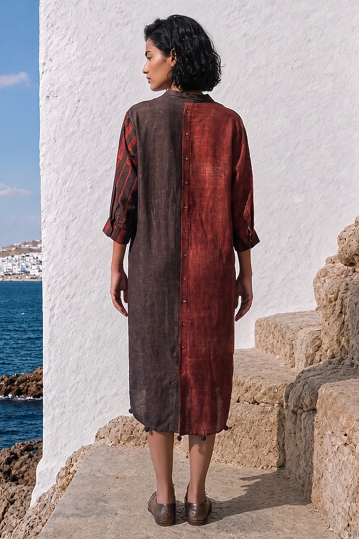 Maroon Linen Silk Printed Summer Dress by Basil Leaf at Pernia's Pop Up Shop
