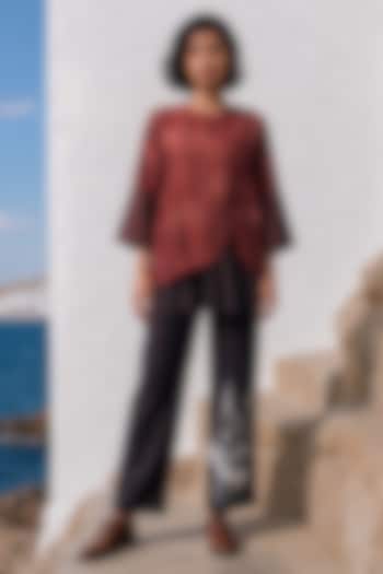 Maroon Linen Silk Printed Co-Ord Set by Basil Leaf at Pernia's Pop Up Shop