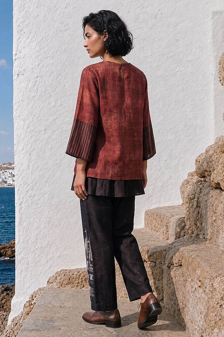 Maroon Linen Silk Printed Co-Ord Set by Basil Leaf at Pernia's Pop Up Shop