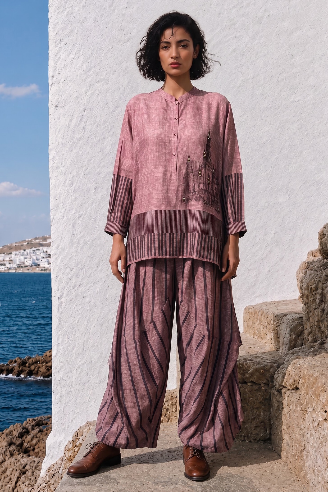 Basil Leaf Soft Pink Linen Silk Co-Ord Set