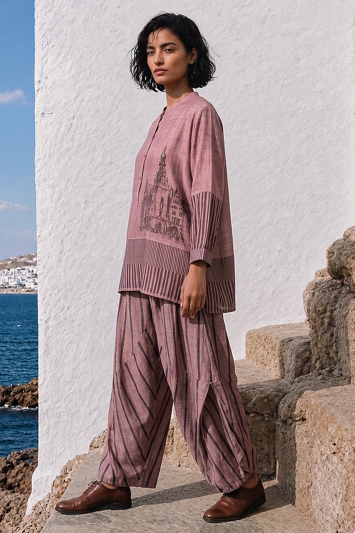 Soft Pink Linen Silk Co-Ord Set by Basil Leaf at Pernia's Pop Up Shop