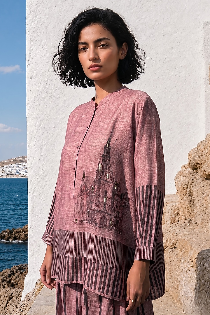 Soft Pink Linen Silk Co-Ord Set by Basil Leaf at Pernia's Pop Up Shop