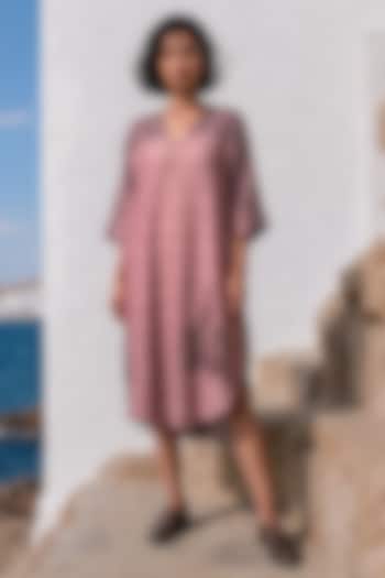 Pink Linen Silk Printed Midi Summer Dress by Basil Leaf at Pernia's Pop Up Shop
