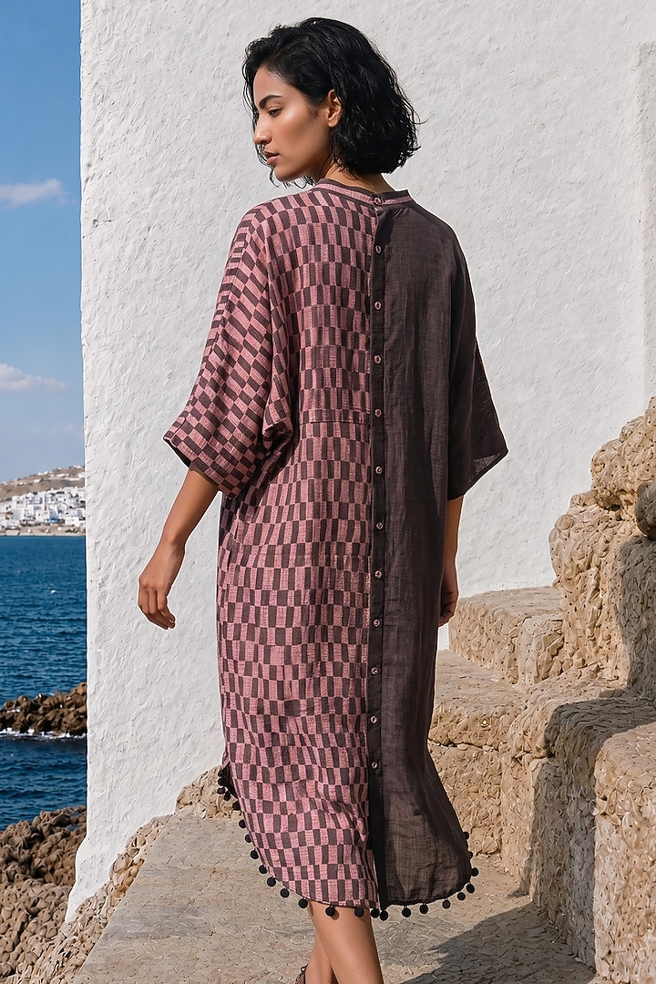 Pink Linen Silk Printed Midi Summer Dress by Basil Leaf at Pernia's Pop Up Shop