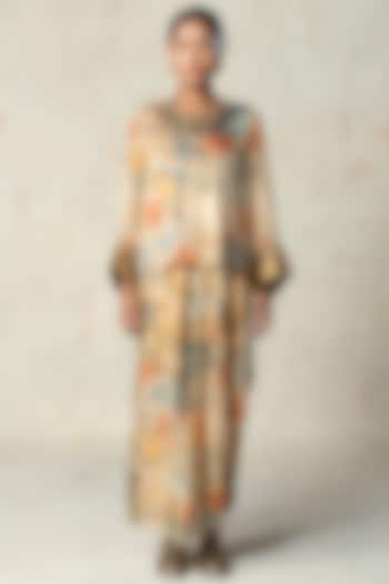 Beige Tussar Embroidered Co-Ord Set by Basil Leaf at Pernia's Pop Up Shop