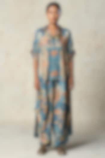 Blue Tussar Embroidered Co-Ord Set by Basil Leaf at Pernia's Pop Up Shop