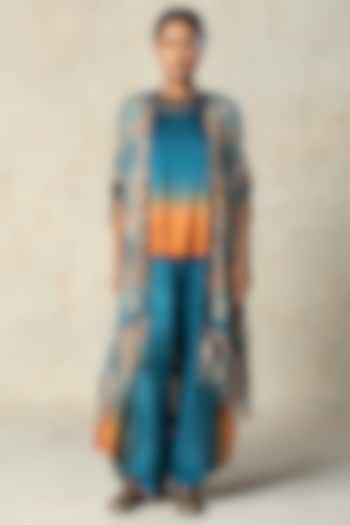 Blue Chiffon Embroidered Jacket Set by Basil Leaf at Pernia's Pop Up Shop