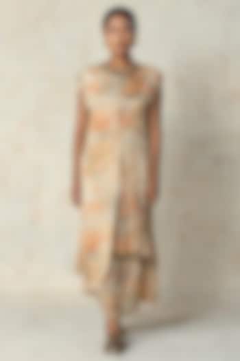 Beige Chiffon Drape Midi Vacation Dress by Basil Leaf at Pernia's Pop Up Shop