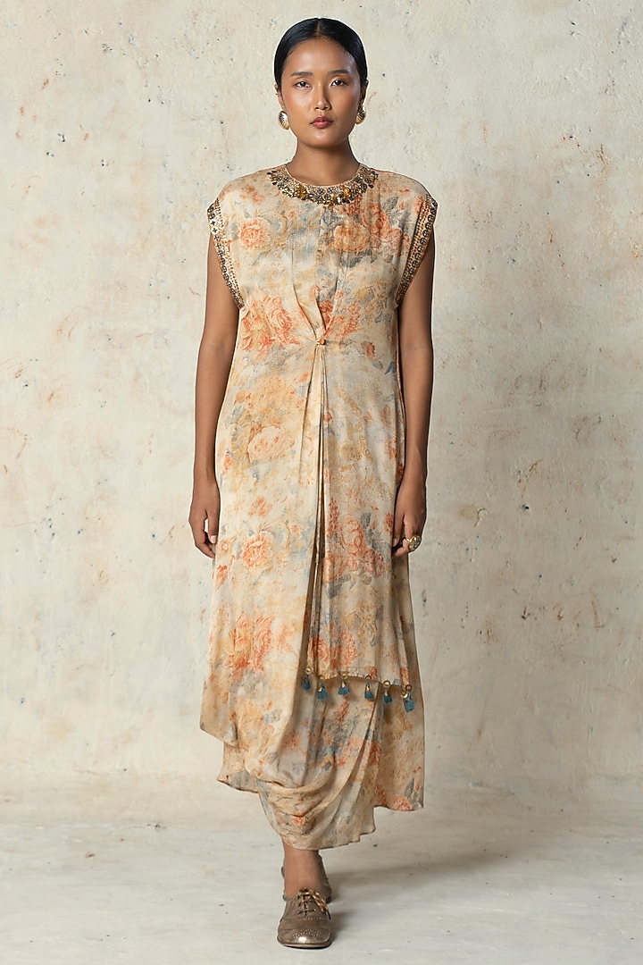 Beige Chiffon Drape Midi Vacation Dress by Basil Leaf at Pernia's Pop Up Shop