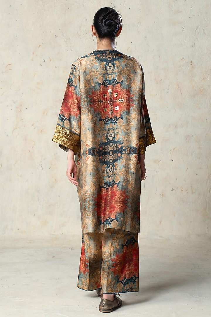 Blue Tussar Embroidered Co-Ord Set by Basil Leaf at Pernia's Pop Up Shop