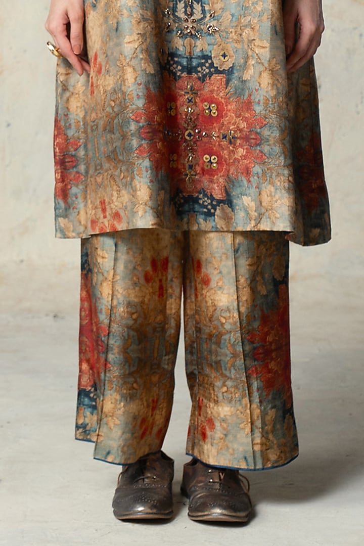 Blue Tussar Embroidered Co-Ord Set by Basil Leaf at Pernia's Pop Up Shop