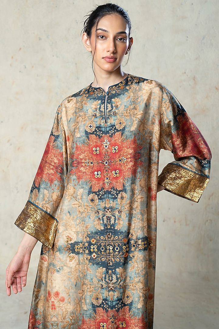 Blue Tussar Embroidered Co-Ord Set by Basil Leaf at Pernia's Pop Up Shop