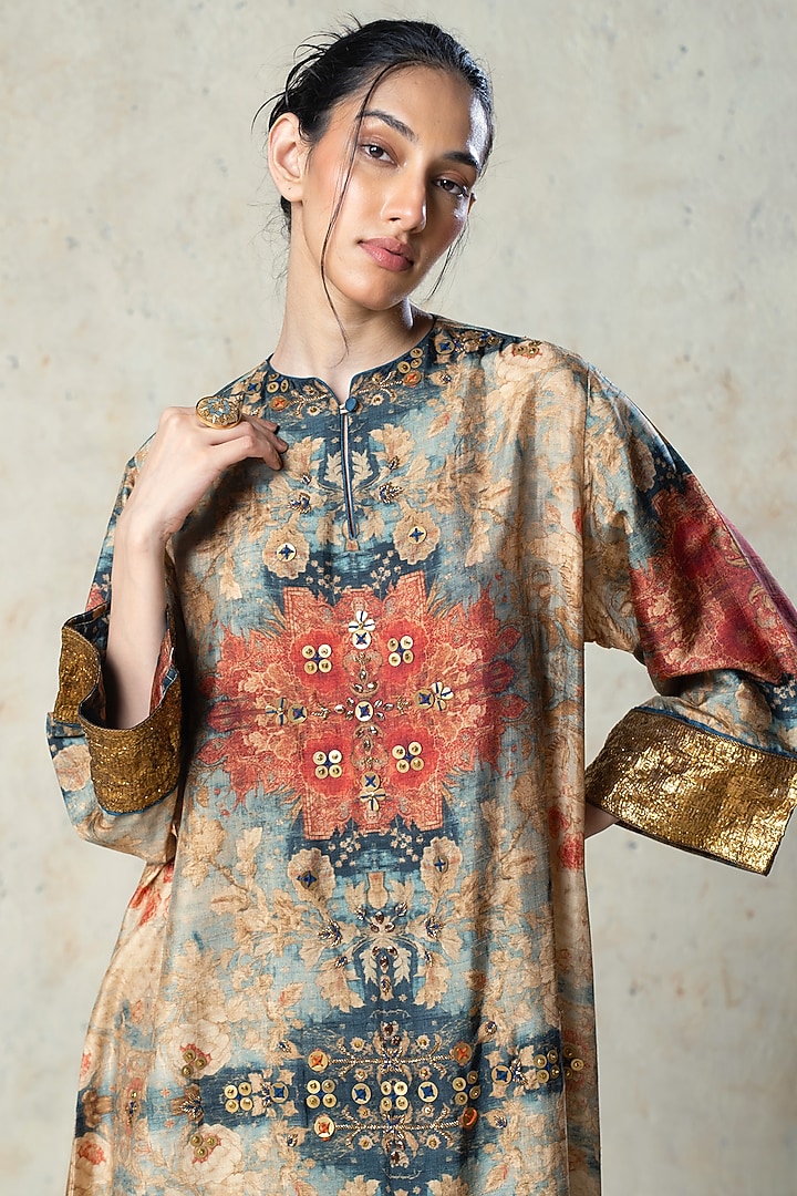 Blue Tussar Embroidered Co-Ord Set by Basil Leaf at Pernia's Pop Up Shop