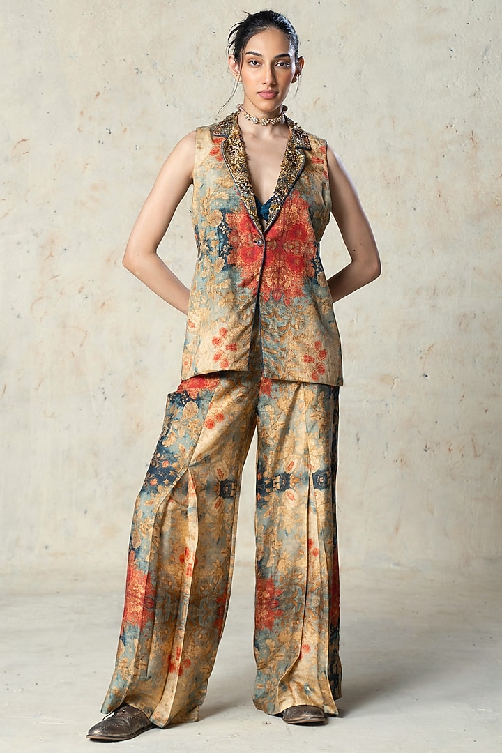 Blue Tussar Blazer Set by Basil Leaf at Pernia's Pop Up Shop