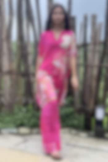 Pink Crepe Hand Embroidered Co-Ord Set by Basil Leaf at Pernia's Pop Up Shop