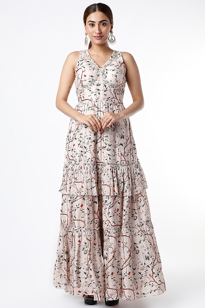 White Printed Gown by Basil Leaf