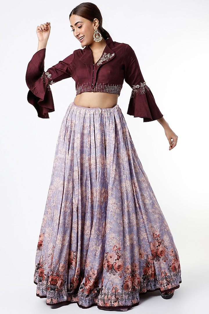 Purple Printed Wedding Lehenga Set by Basil Leaf at Pernia's Pop Up Shop