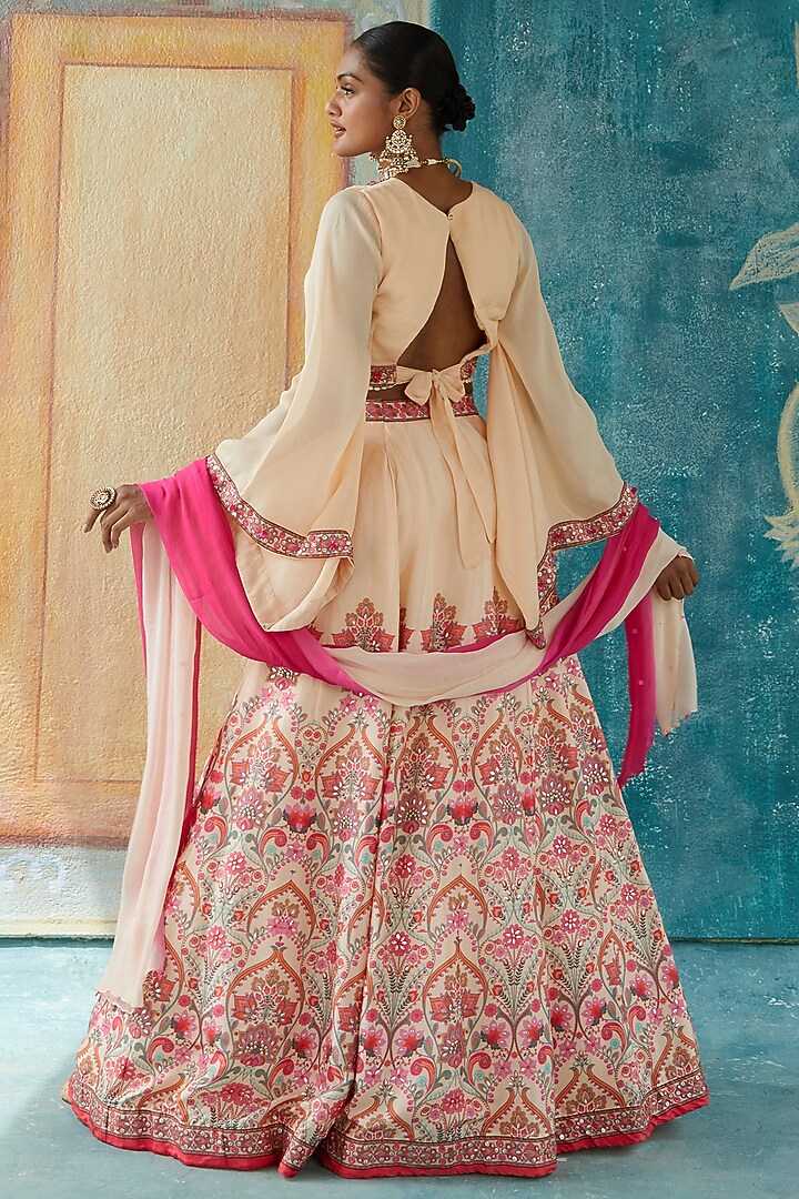 Beige Viscose Tussar Printed Wedding Lehenga Set by Basil Leaf at Pernia's Pop Up Shop