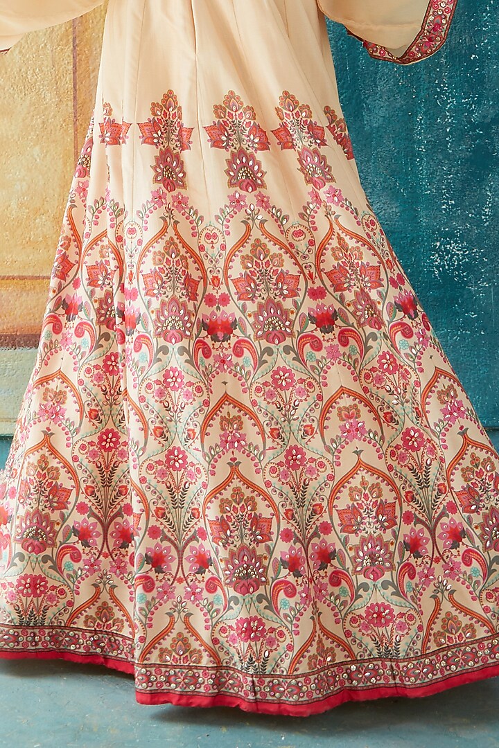 Beige Viscose Tussar Printed Wedding Lehenga Set by Basil Leaf at Pernia's Pop Up Shop