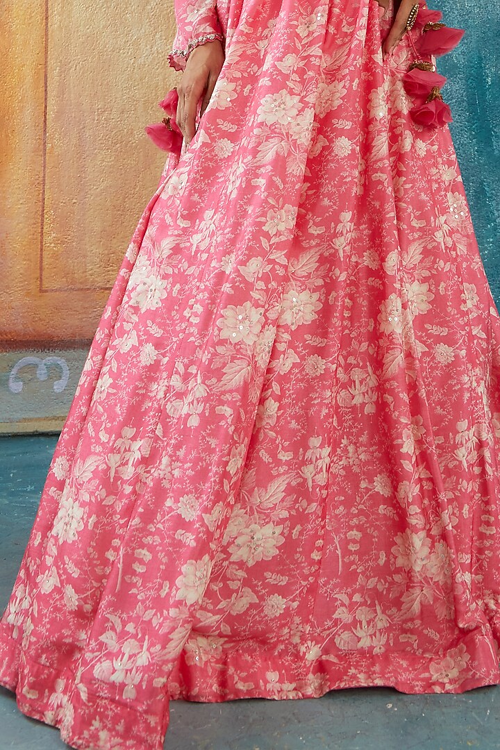 Pink Viscose Tussar Printed Wedding Lehenga Set by Basil Leaf at Pernia's Pop Up Shop