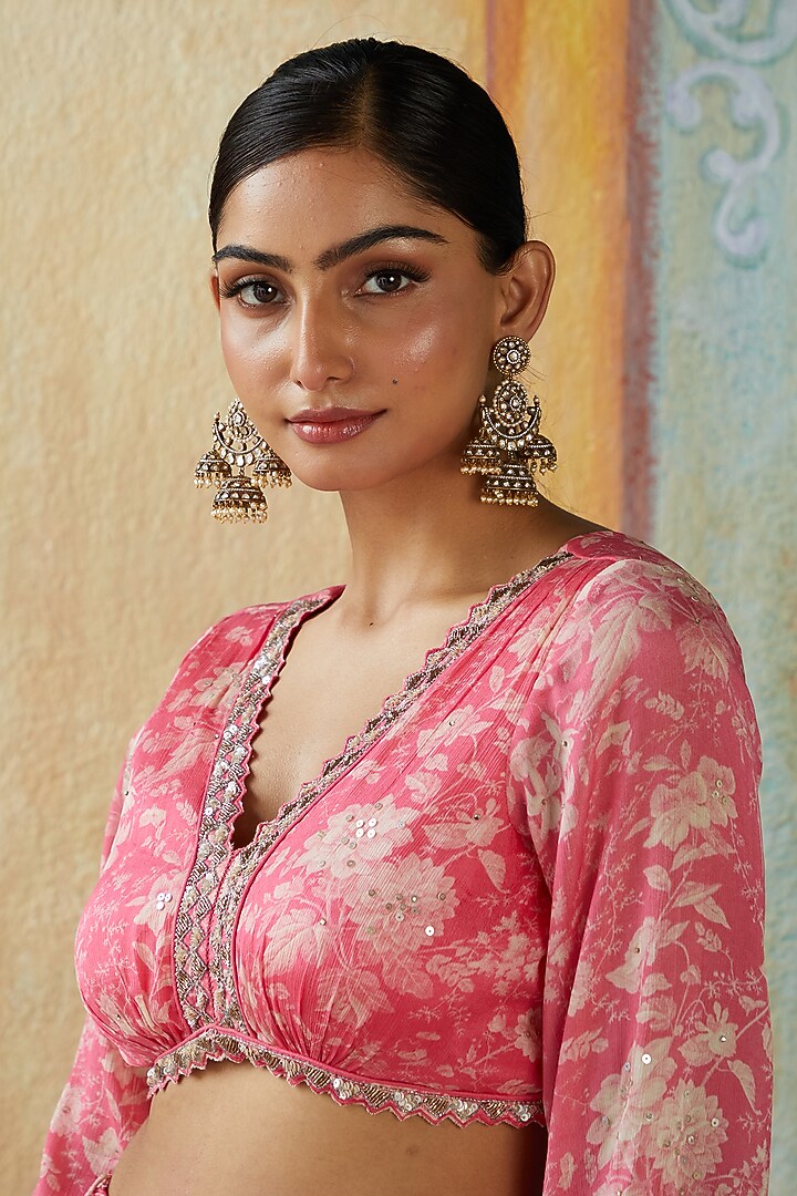 Pink Viscose Tussar Printed Wedding Lehenga Set by Basil Leaf at Pernia's Pop Up Shop