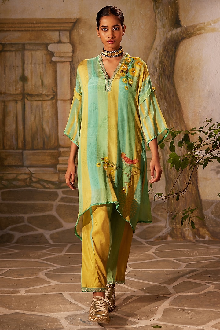 Mint Green Chinon Chiffon Printed Tunic Set by Basil Leaf at Pernia's Pop Up Shop