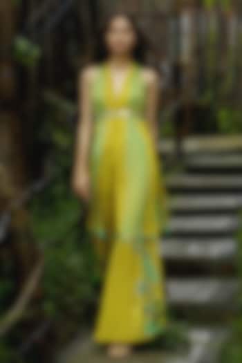 Lime Chinon Chiffon Pant Set by Basil Leaf at Pernia's Pop Up Shop