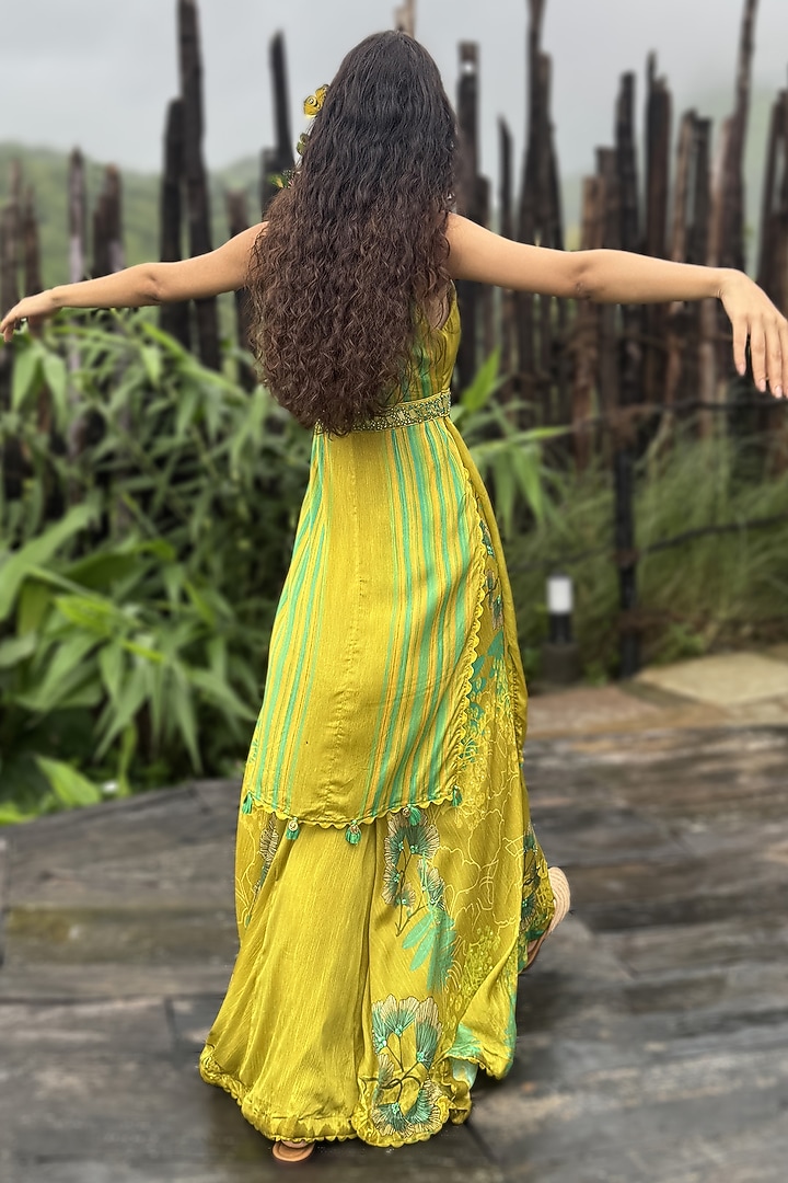 Lime Chinon Chiffon Pant Set by Basil Leaf at Pernia's Pop Up Shop