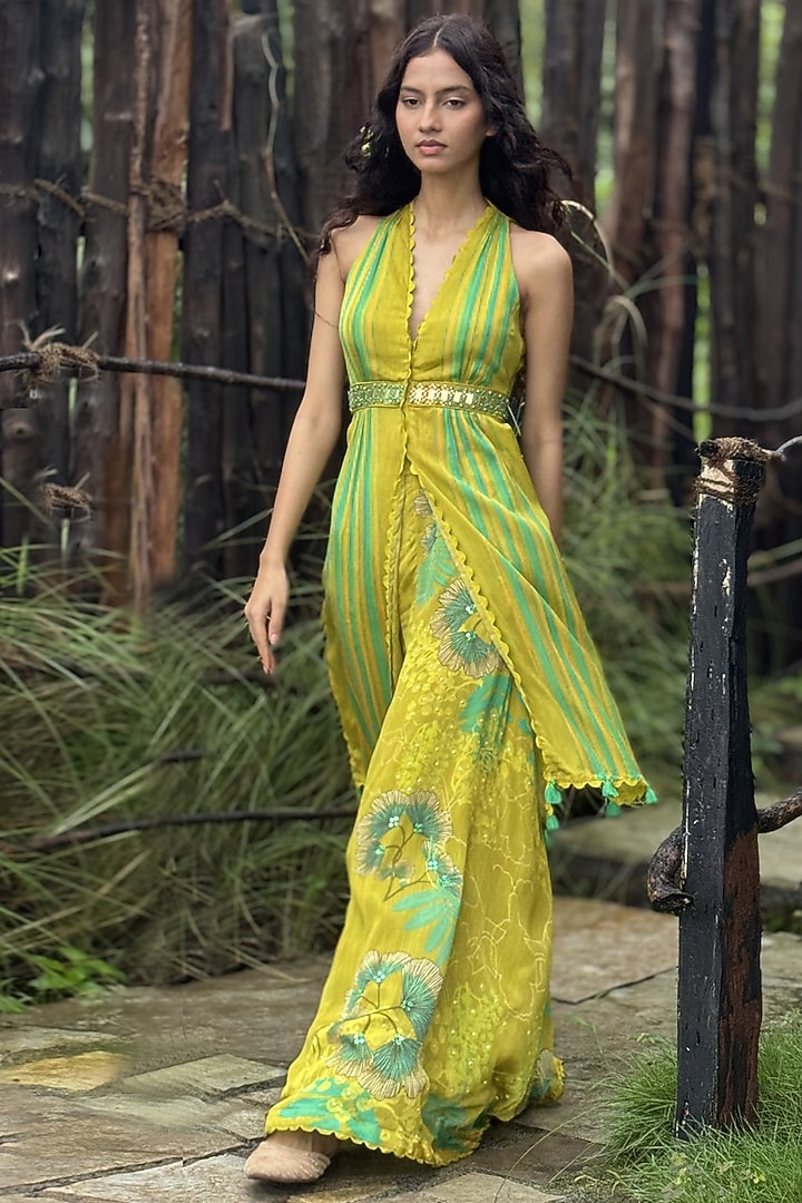 Lime Chinon Chiffon Pant Set by Basil Leaf at Pernia's Pop Up Shop