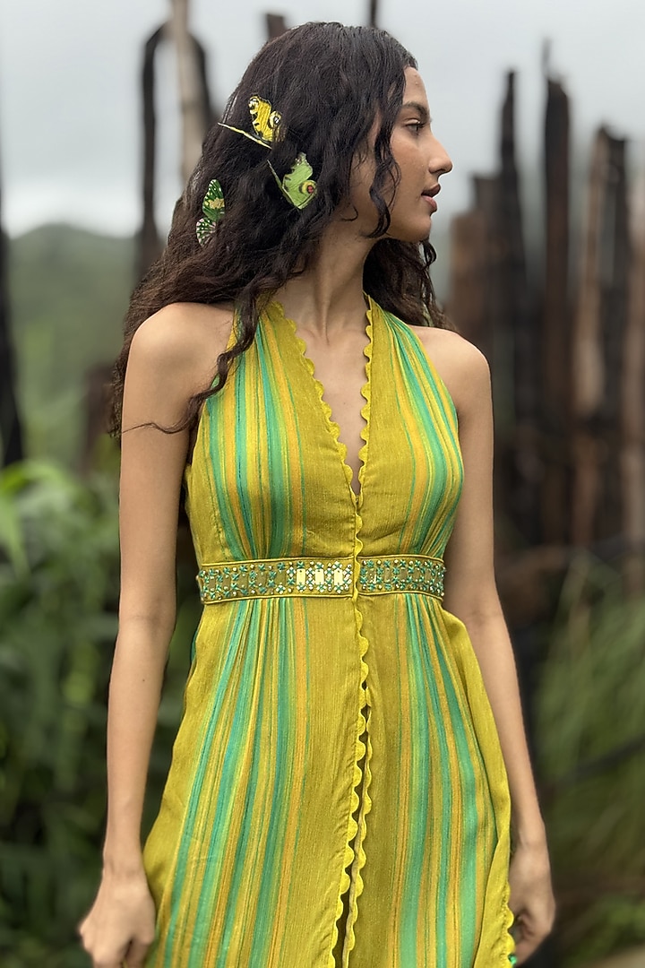Lime Chinon Chiffon Pant Set by Basil Leaf at Pernia's Pop Up Shop